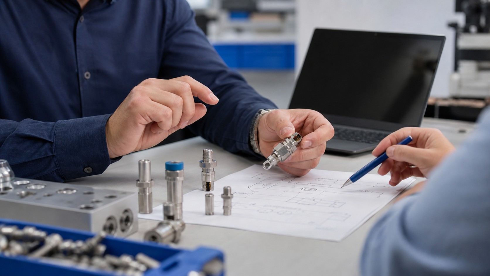 Technical support discussion with test point components and engineering drawings